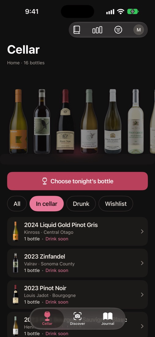 The Cellar shelf on iPhone