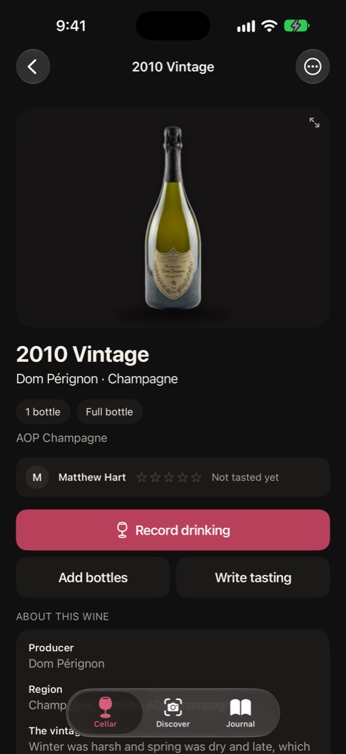 A Dom Perignon bottle page
